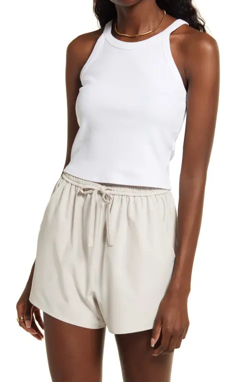 Open Edit Ribbed Crop Racerback Tank in White at Nordstrom, Size Xx-Small | Nordstrom