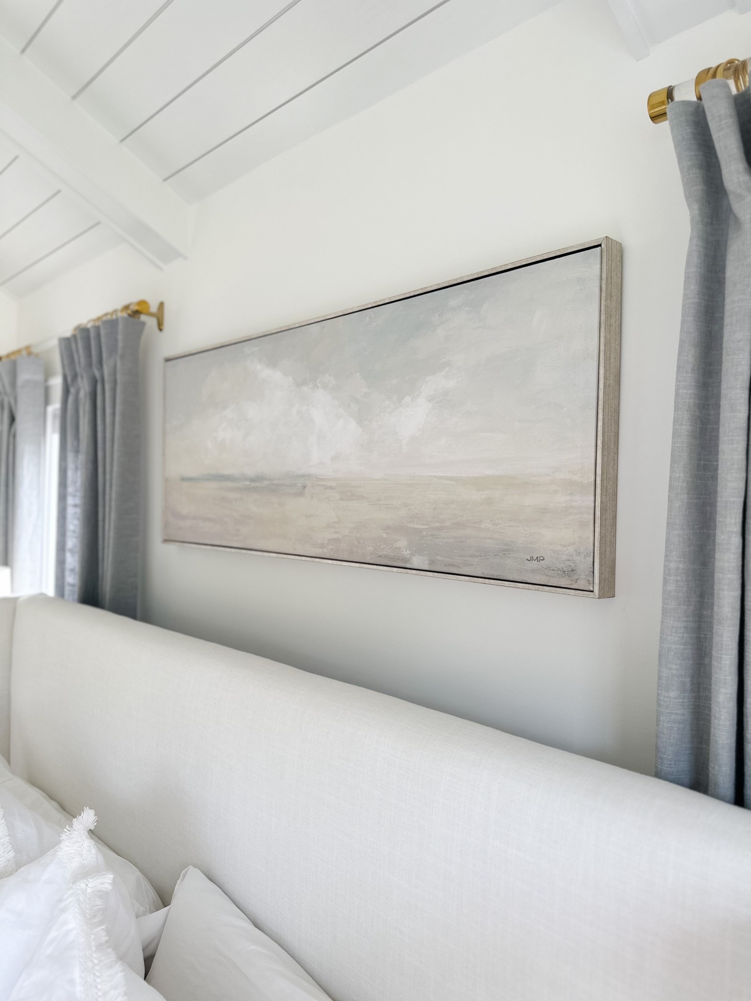 I found my art locally and it came pre-framed, but I found the same print on stretched canvas and one pre-framed online! My art is 17” x 47” over our king size bed. Linking more of my picks for neutral above the bed art.

#LTKStyleTip #LTKHome