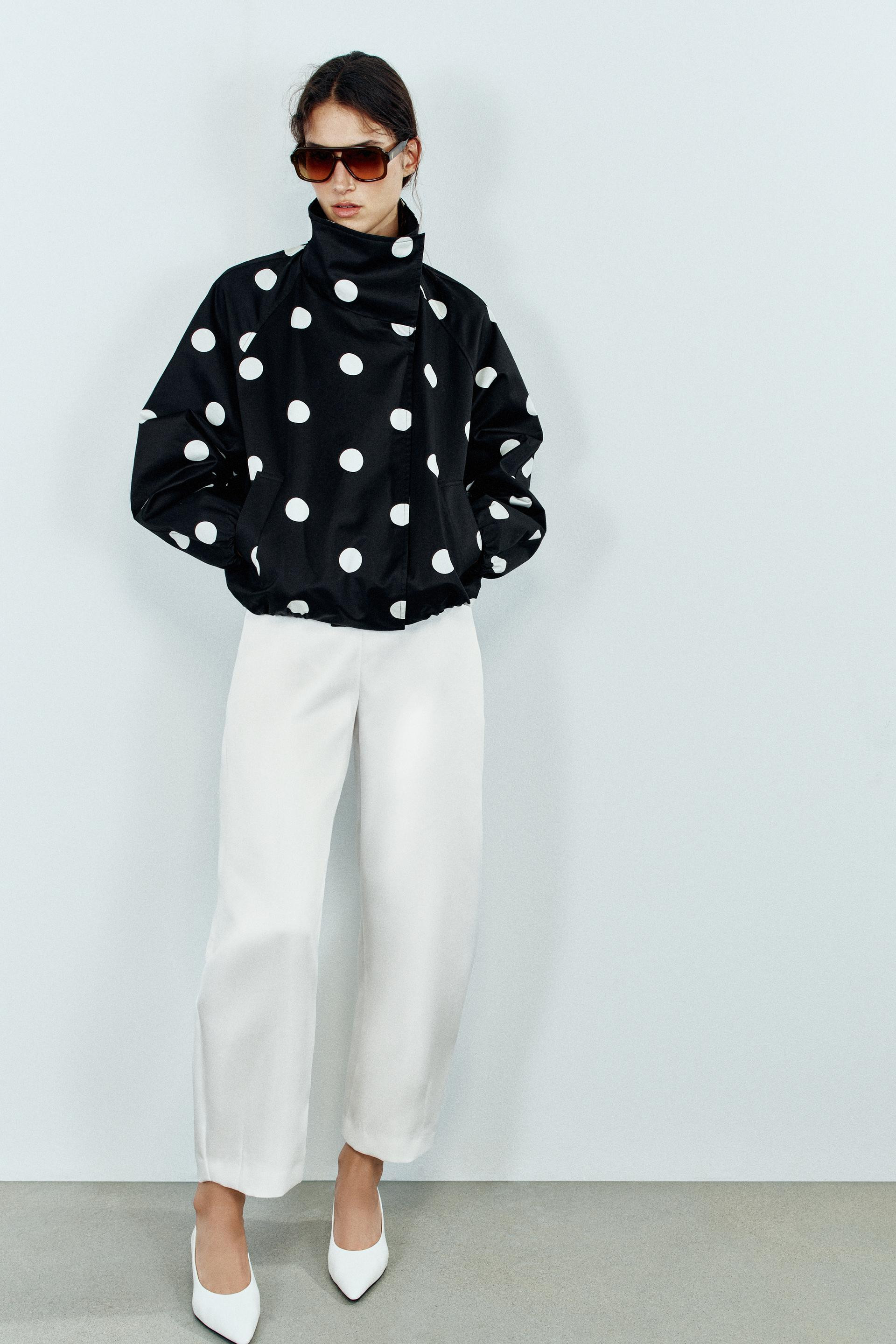 Zara - Polka Dot Bomber Jacket - White - M - Woman | Zara US