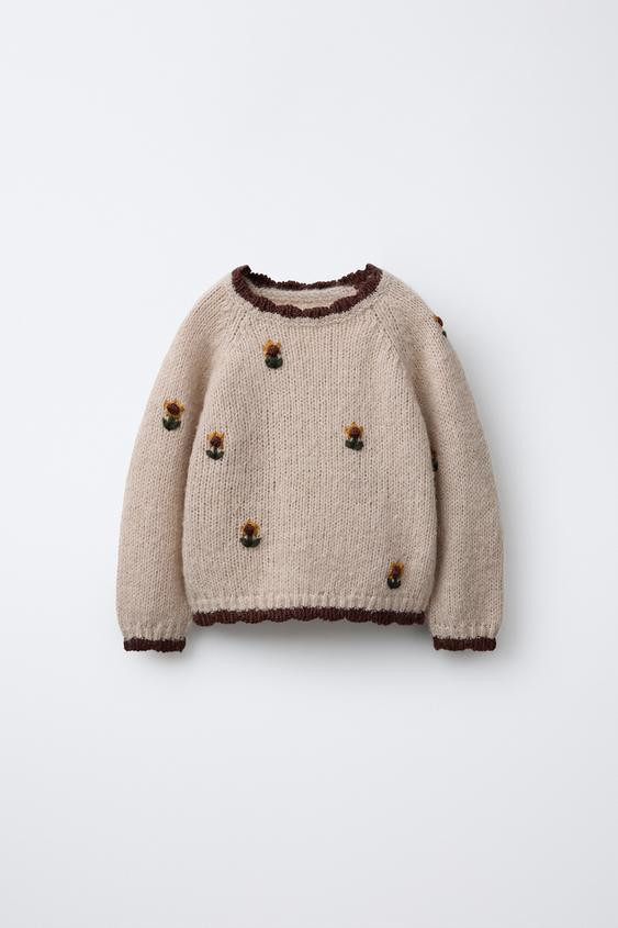 KNIT SWEATER WITH SUNFLOWER EMBROIDERY | Zara UK