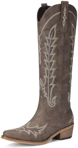 Cowboy Boots for Women - Knee High Pointed Toe Chunky Heel Pull On Zipper Western Cowgirl Boots, ... | Amazon (US)