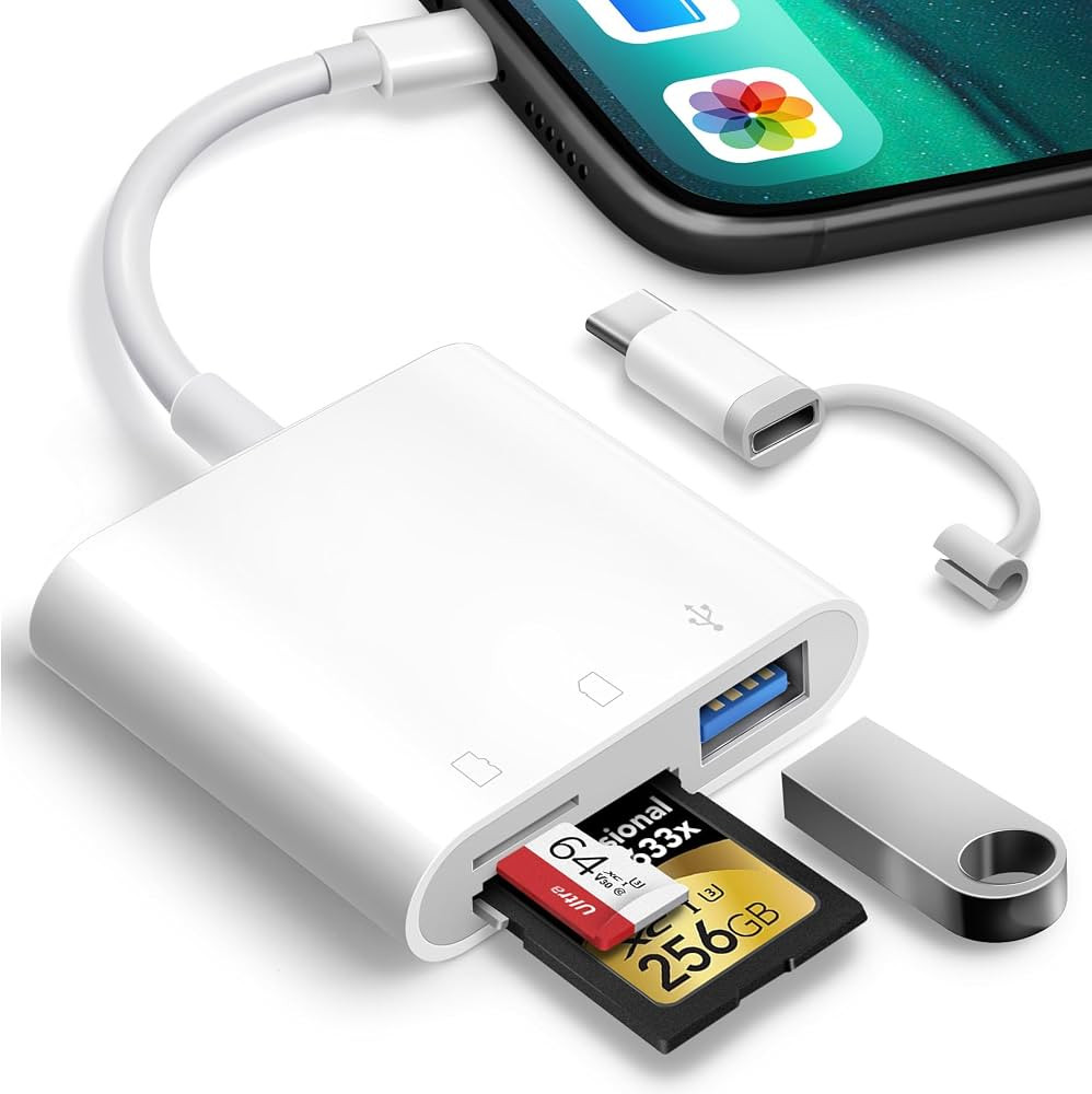 SD Card Reader for iPhone iPad Trail Camera Viewer 3-in-1 SD Adapter with Dual Slots & USB Port, ... | Amazon (US)