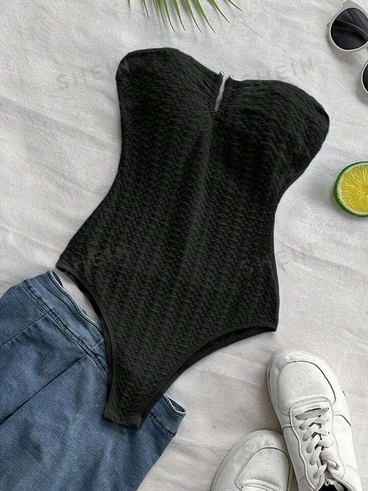 SHEIN WYWH Black Vacation Summer Strapless Bodysuit | SHEIN