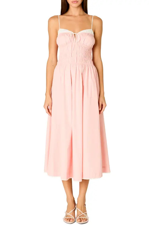 Nia Thomas Smocked Sleeveless Midi Dress in Blush at Nordstrom, Size Medium | Nordstrom