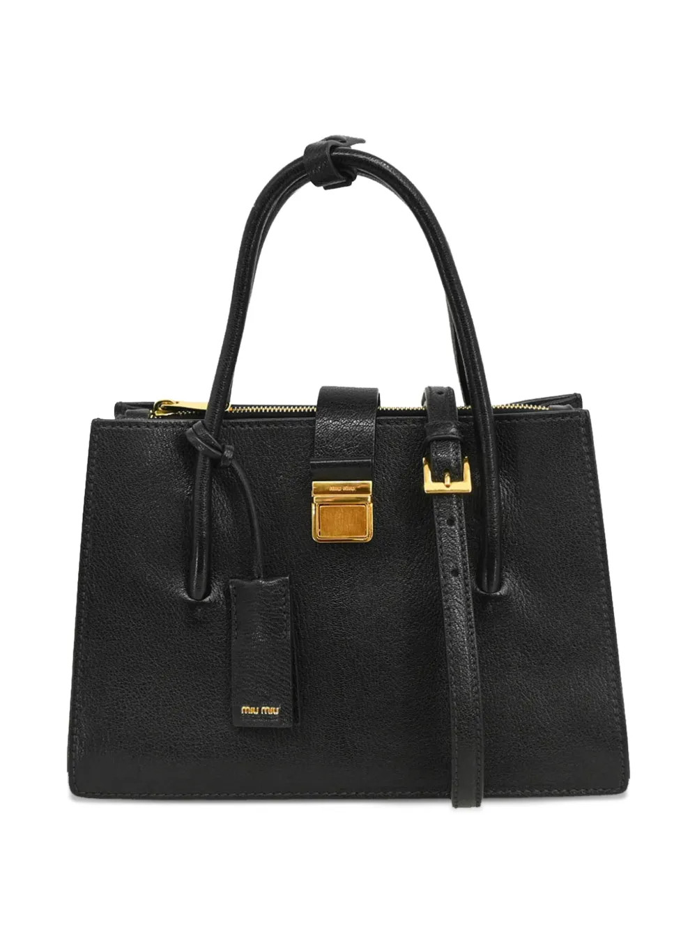 Miu Miu Pre-Owned 2010s Leather two-way Tote Bag | Black | FARFETCH | Farfetch Global