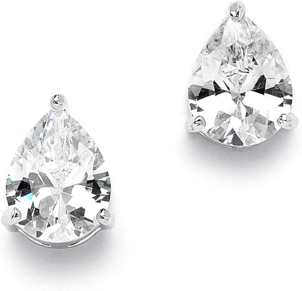 Mariell Cubic Zirconia Stud Earrings, Pear Shape CZ Crystal, 2 Carat Imitation Diamond Stud Earri... | Amazon (US)