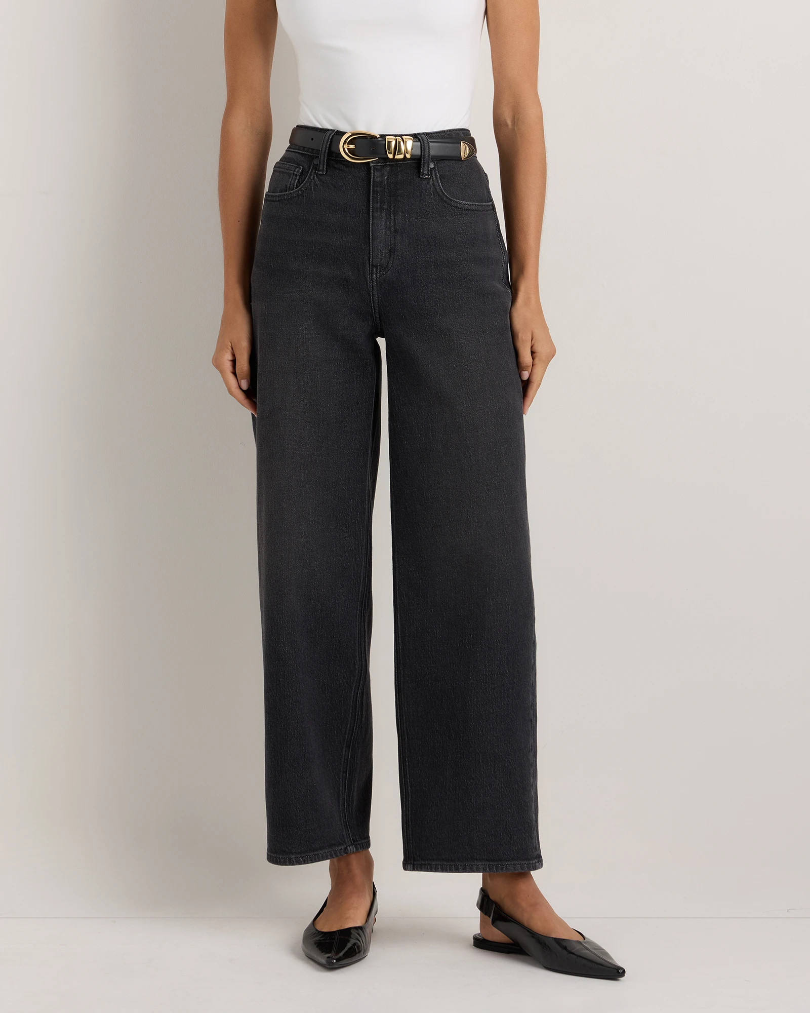 Quince | Women's Comfort Stretch High Rise Barrel Jeans in Cool Blue, Size 27, Organic Cotton | Quince