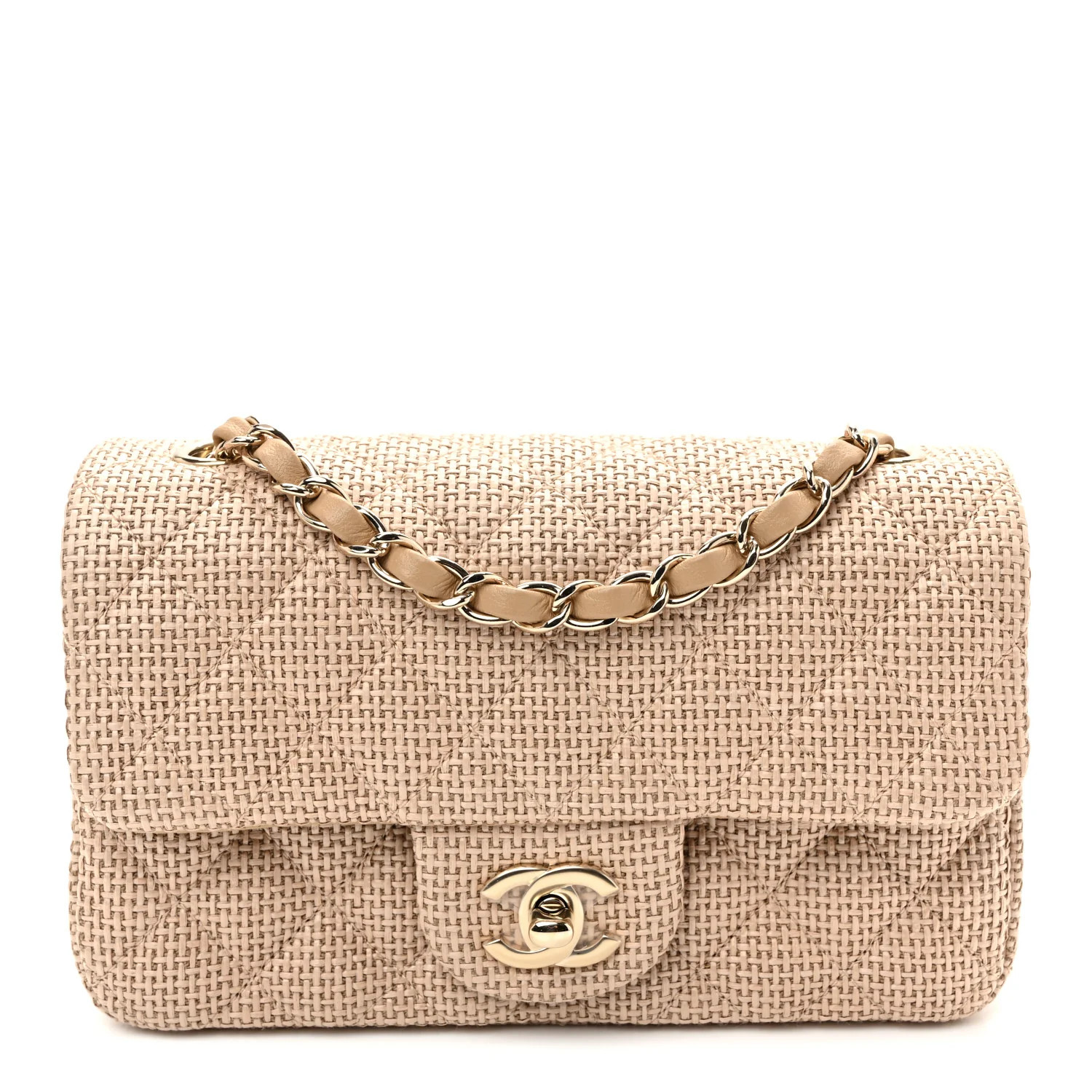 Braided Raffia Quilted Mini Rectangular Flap Dark Beige | FASHIONPHILE (US)