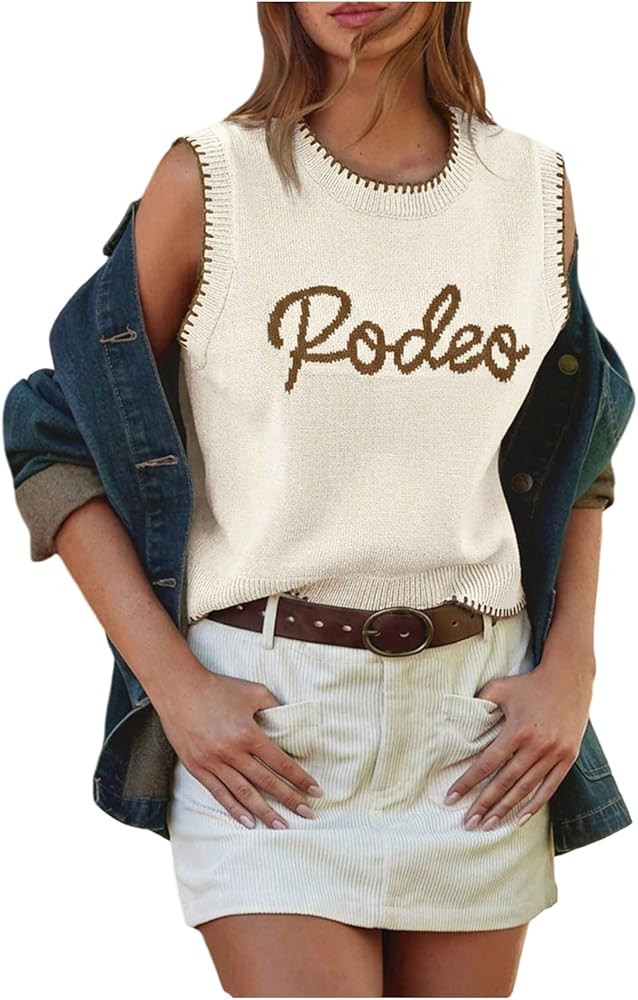 SOLY HUX Women's Letter Graphic Sweater Vest Crew Neck Sleeveless Knit Tops Fall Clothes | Amazon (US)