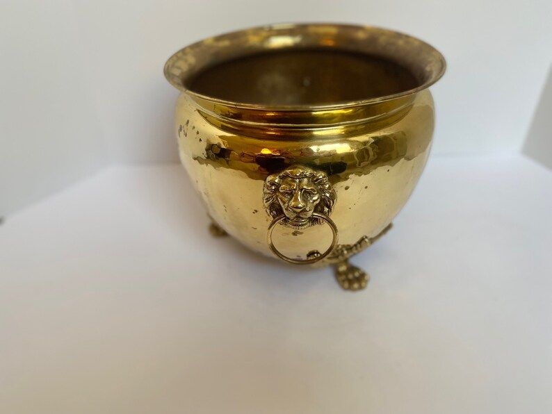 Vintage Brass Claw Footed Cachepot With Lion Head Handles - Etsy | Etsy (US)