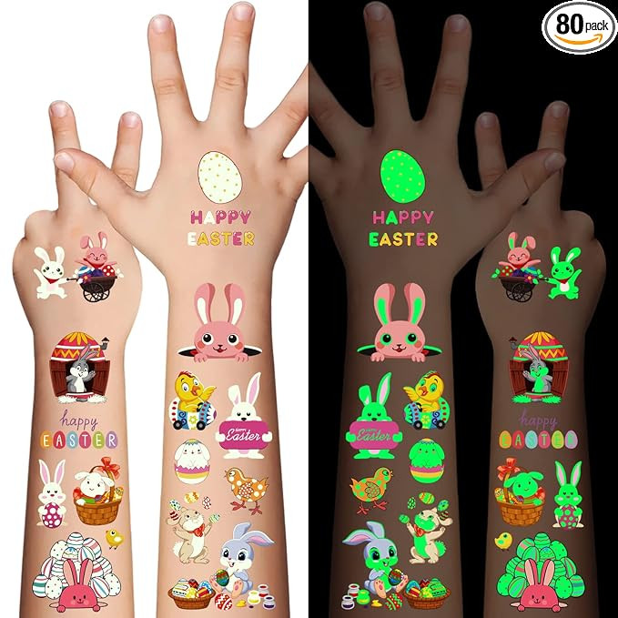 80Pcs Easter luminous temporary tattoos for kids,Glow in The Dark Easter Basket party Tattoos sti... | Amazon (US)