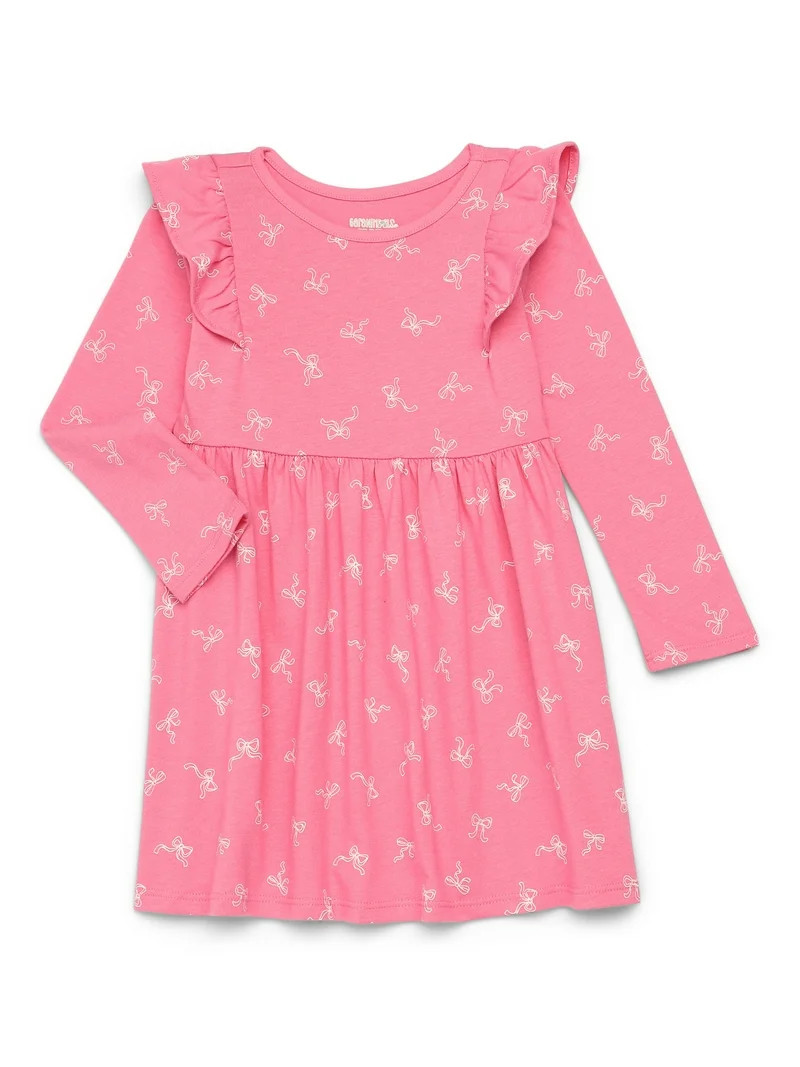 Garanimals Toddler Girl Long Sleeve Printed Dress with Ruffle Shoulders, Sizes 18M-5T | Walmart (US)