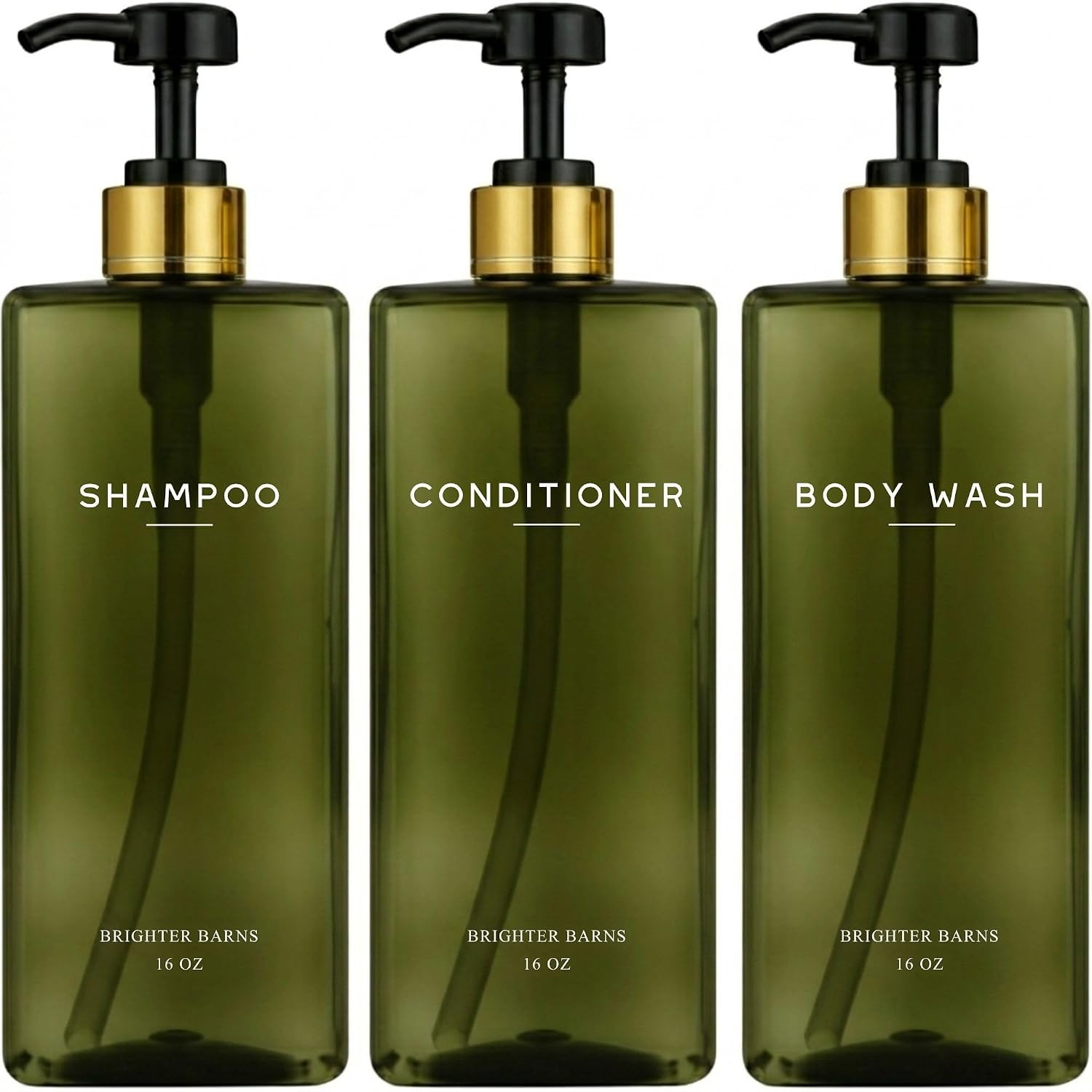 Green Shampoo and Conditioner Dispenser Set by Brighter Barns - Refillable Shower Soap Dispenser with Pump - 16oz Shampoo Bottles for Home, Hotel, Guest Bathroom, Vacation Rental, Spa, Gifts (Green) | Amazon (US)