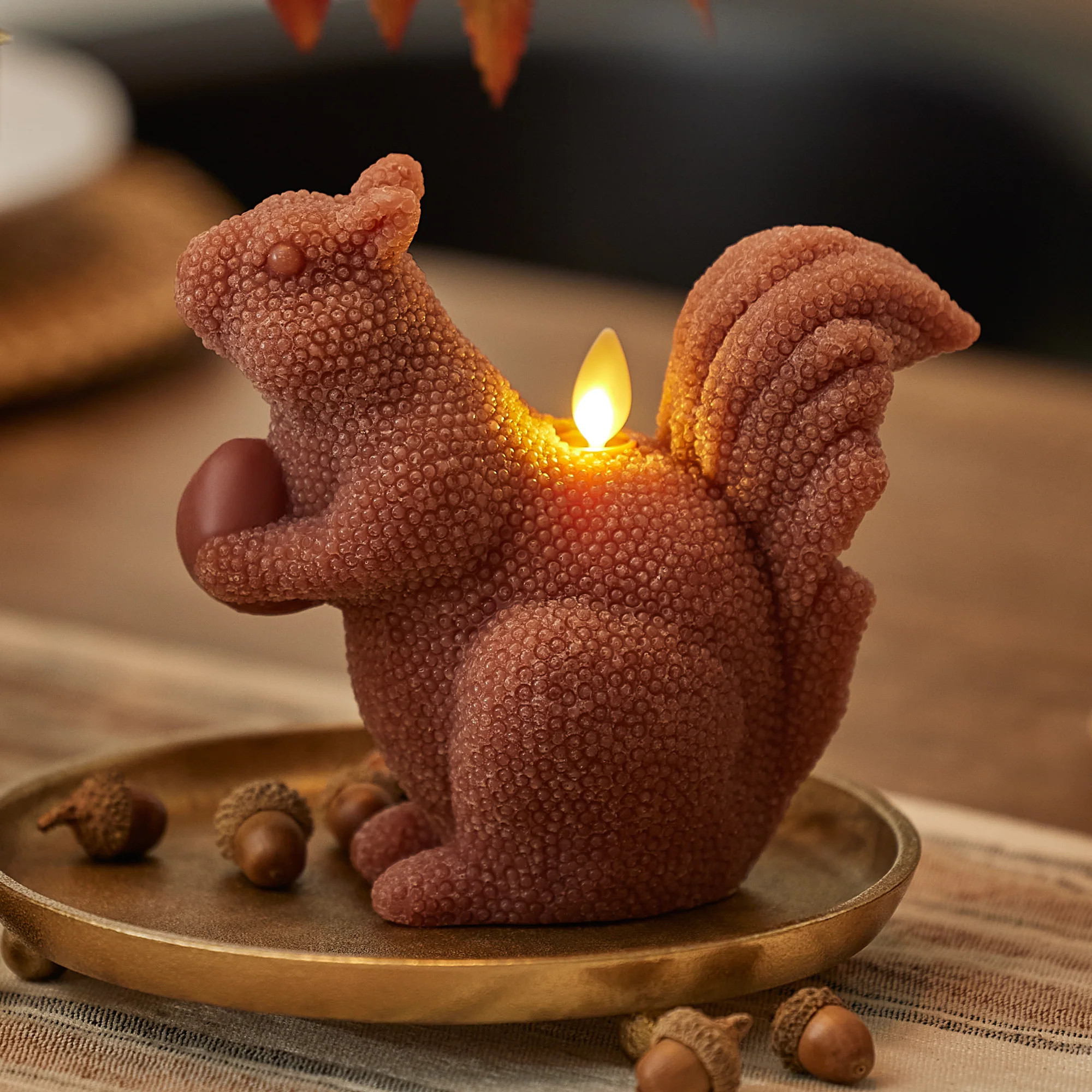 Studded Chestnut Brown Flameless Candle Squirrel | Luminara
