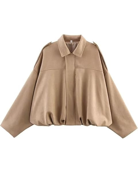 Xunger Women's Faux Suede Bomber Jacket Spring Lapel Pilot Coat Casual Oversized Long Sleeves Tre... | Amazon (US)