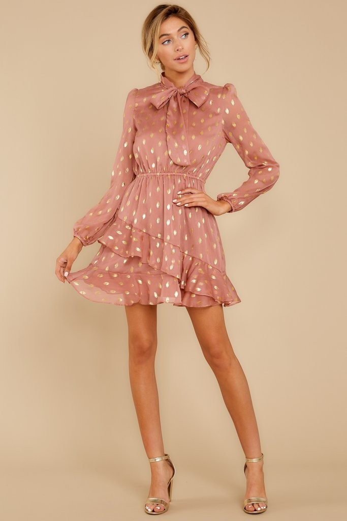 Creative Play Mauve Pink And Gold Print Dress | Red Dress 