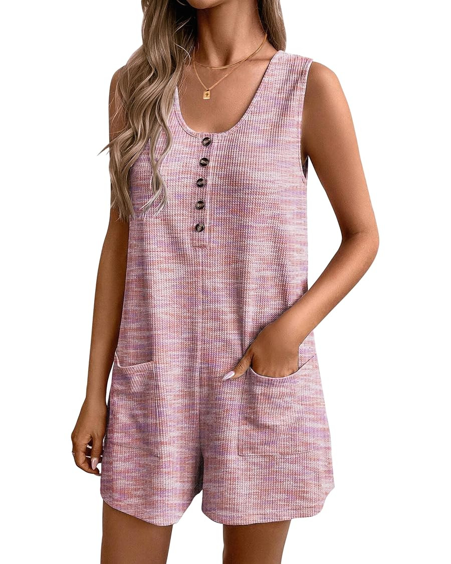 Ekouaer Women Rompers Waffle Summer Overalls Shorts Loose Jumpsuit with Pockets Casual 2025 Beach... | Amazon (US)