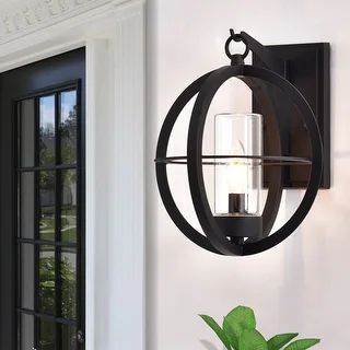 1-Light Matte Black Global Cage Outdoor Wall Sconce Lantern | Bed Bath & Beyond