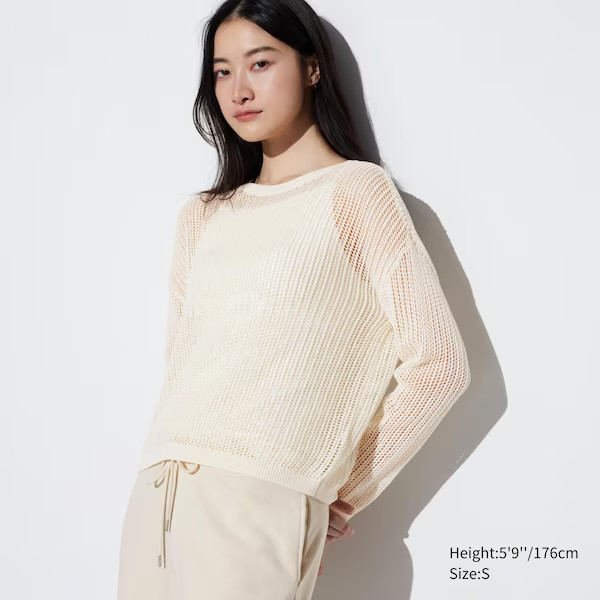 Mesh Crew Neck Long-Sleeve Sweater | UNIQLO (US)