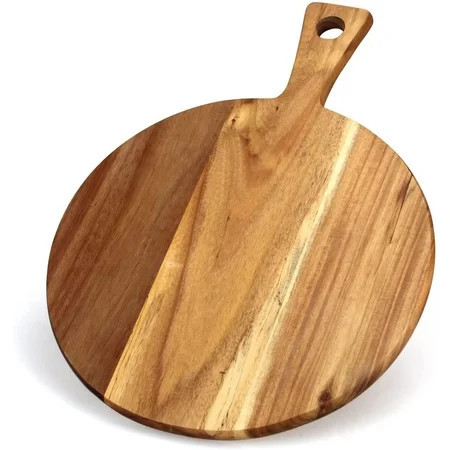 Acacia Wood Cutting Board with Handle Wooden Chopping Board Round Cutting Boards for Kitchen Decor Large Charcuterie Board Tray Teak Meat Cheese Board Bread Serving Platter Butcher Block Pizza Board | Walmart (US)