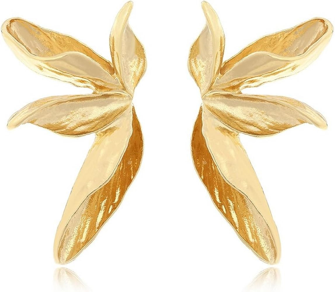 Popular Metallic Leaf Flowers Earrings for Women Metal CZ Gold Plated Floral Hawaiian Vacation Be... | Amazon (US)