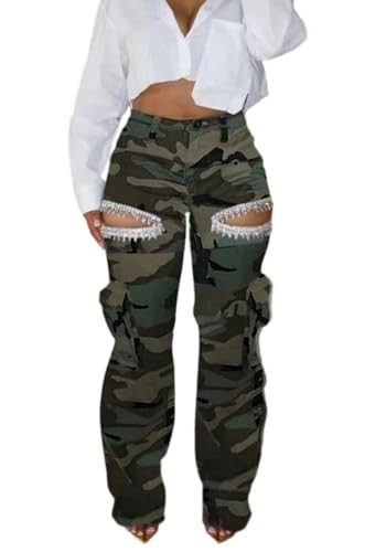 Unybwonn Womens Camo Cargo High Waist Pants Camouflage Military Elastic Trousers with Pockets | Amazon (US)