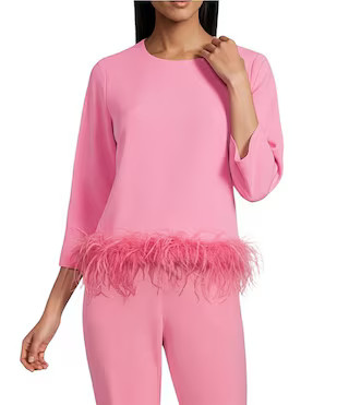 Preston & York Betty Round Neckline Long Sleeve Stretch Crepe Feather Blouse | Dillard's | Dillard's