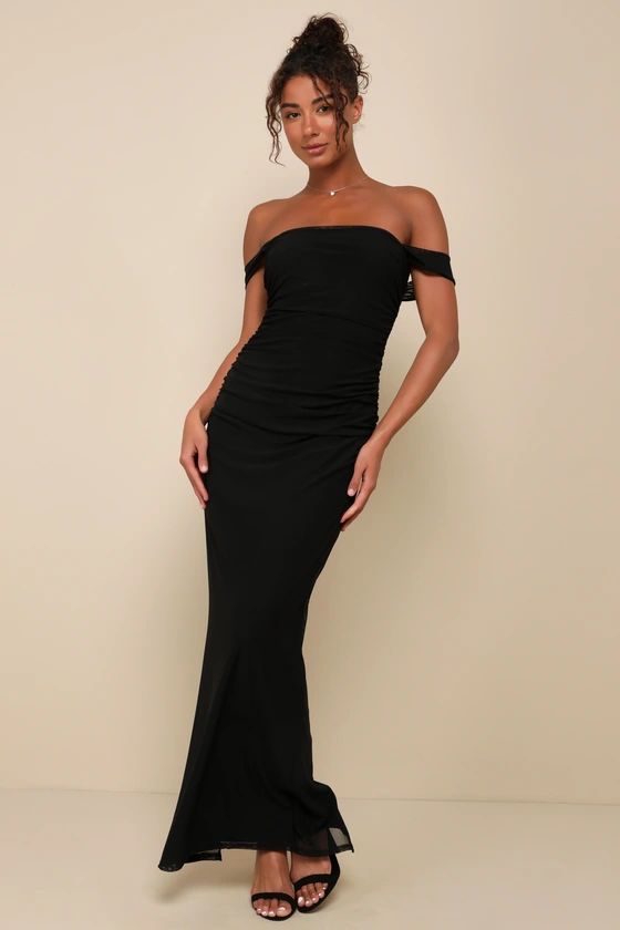 Amazing Presence Black Mesh Ruched Column Maxi Dress | Lulus