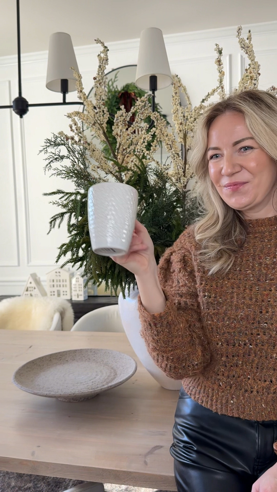 I’m obsessed with this arrangement !Holiday decor, table centerpiece, vase, stems, mirror, wreath, dining table, dining chairs, rug, console table, coffee, mug, bow

#LTKHoliday #LTKHome #LTKWatchNow