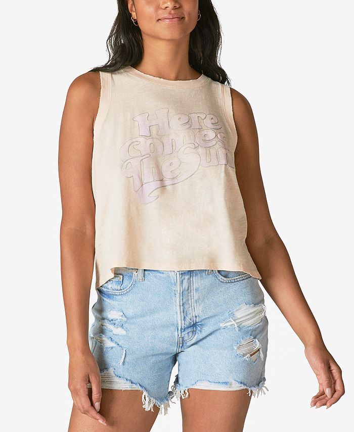 Lucky Brand Women's Cotton Here Comes The Sun Muscle Tank & Reviews - Tops - Women - Macy's | Macys (US)