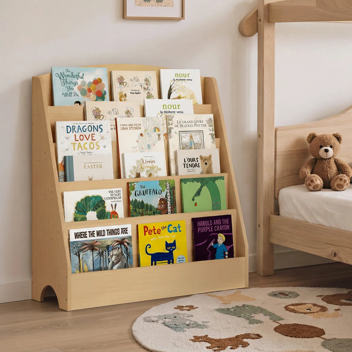 5 Tier Natural Kids Storage Bookshelf with Anti Tip Kit for Kids Room | Wayfair North America