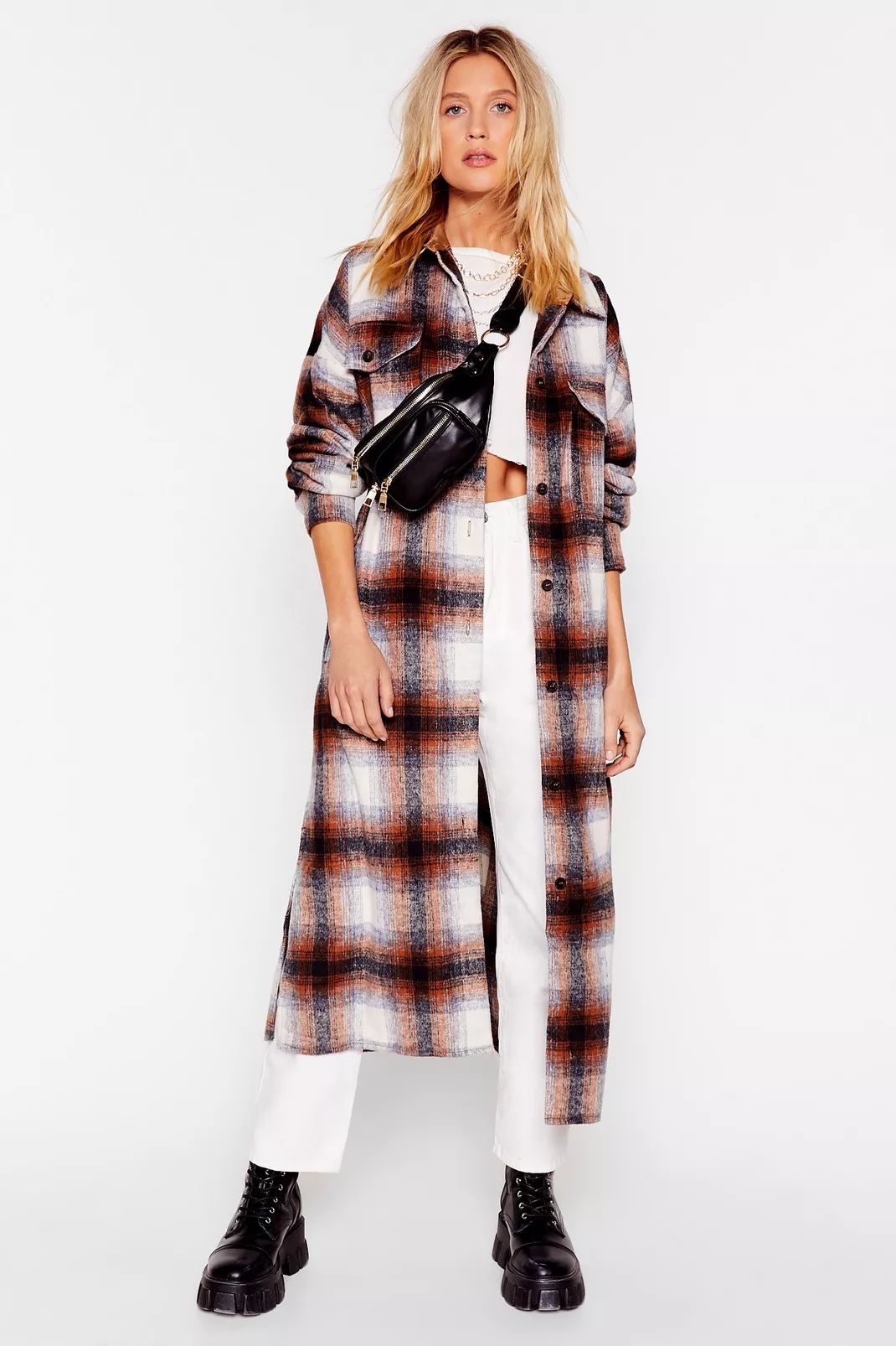 Check Relaxed Longline Coat | Nasty Gal (US)