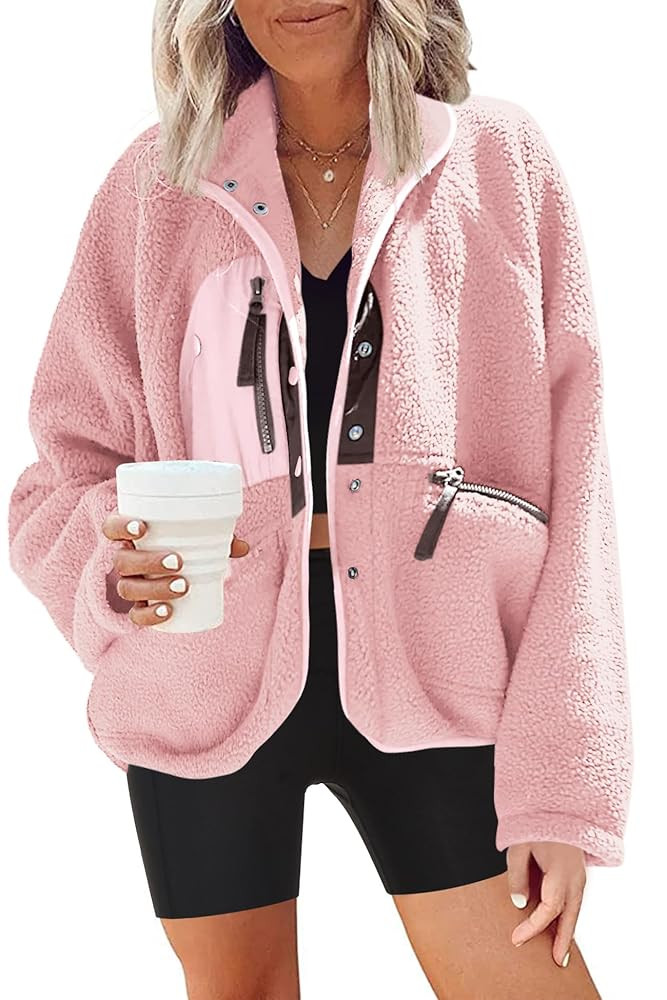 Nirovien Womens Fuzzy Fleece Jacket Button Down Sherpa Coats Casual Winter Warm Outwear with Pock... | Amazon (US)