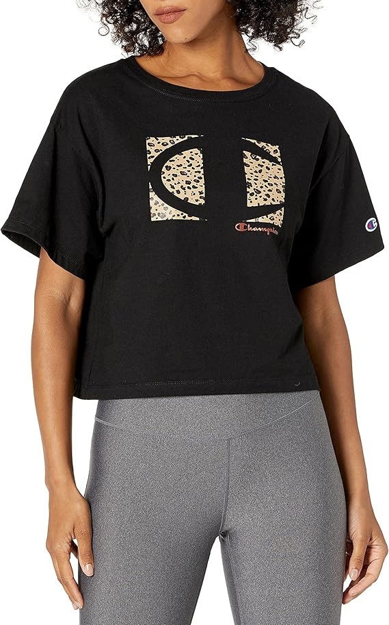 Champion Women's Cropped Tee, Big C Graphic Logo | Amazon (US)
