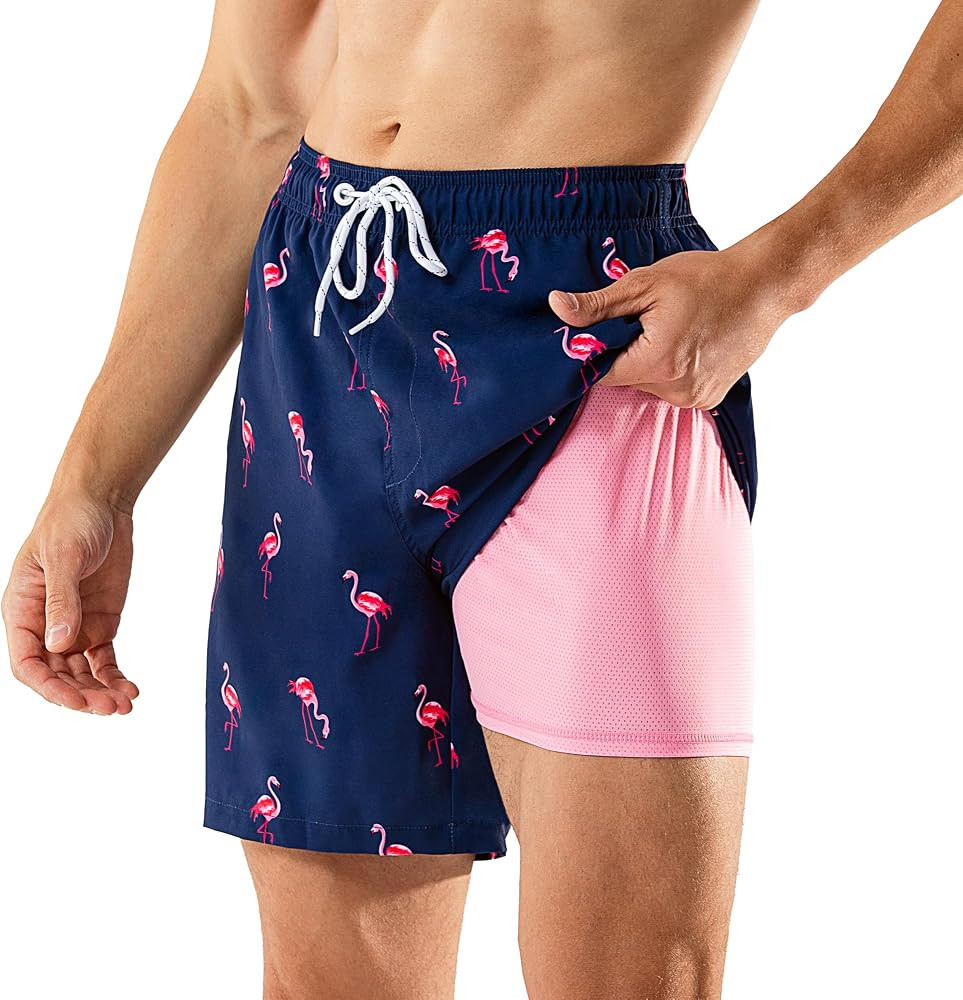 BRISIRA Mens Swim Shorts Swim Trunks 7 Inch 2 in 1 Liner Bathing Suit Swimsuit Swimming Shorts St... | Amazon (CA)
