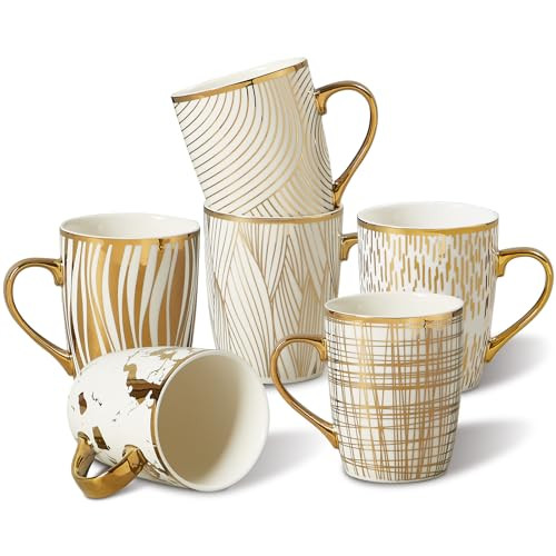 ONEMORE Coffee Mugs 18oz - Gold-Plated Ceramic Mugs for Latte, Hot Tea, Cappuccino, Mocha, Cocoa ... | Amazon (US)