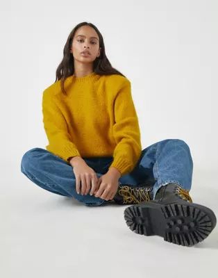 Pull&Bear padded shoulder jumper in mustard | ASOS (Global)