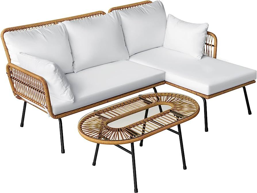 Greesum Outdoor Rope Woven Patio Furniture L-Shaped Conversation Sectional Sofa Set Detachable Lo... | Amazon (US)