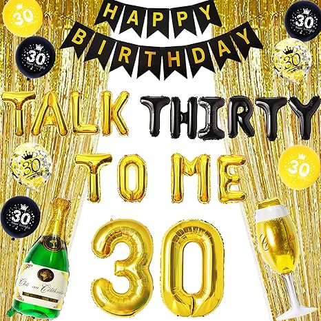 LaVenty 19 PCS Black Gold Talk 30 to Me Balloons Talk 30 to Me Birthday Decoration Talk Thirty To... | Amazon (US)