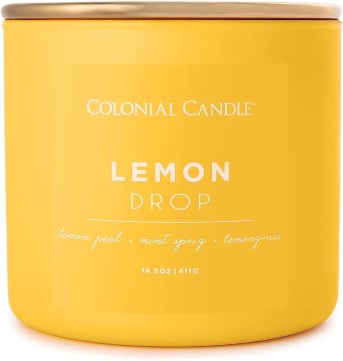 Colonial Candle Lemon Drop Scented Jar Candle, Pop of Color Collection, 3 Wick, 14.5 oz - Up to 6... | Amazon (US)