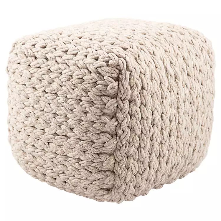 Cream Woven Wool Cube Pouf | Kirkland's Home