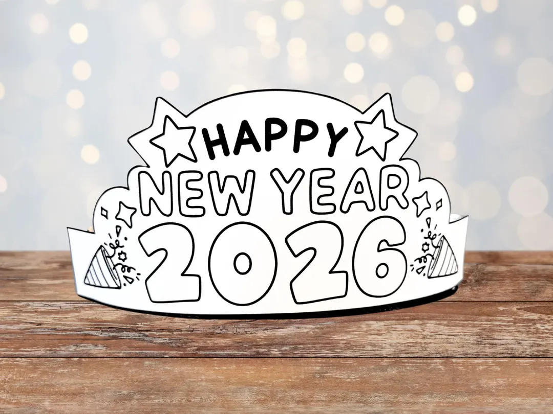 2026 New Year Paper Hat: Kids Coloring Activity (PDF) | Etsy (US)