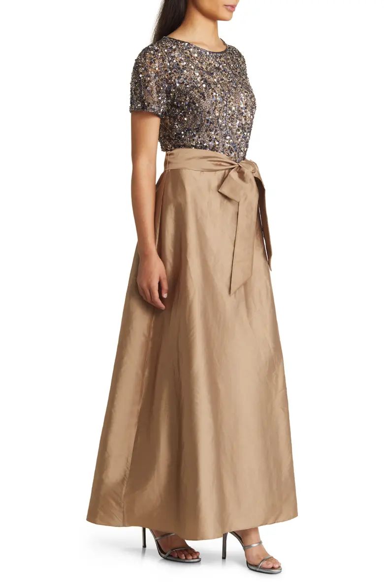 Beaded Bodice Mixed Media Gown | Nordstrom