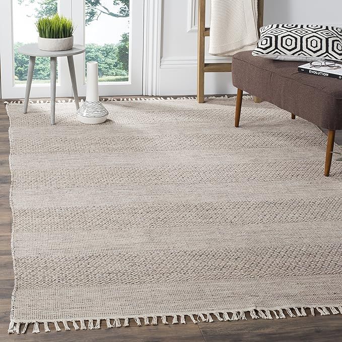 Safavieh Montauk Collection MTK330M Handmade Tassel Cotton Area Rug, 8' x 10', Ivory / Steel Grey | Amazon (US)