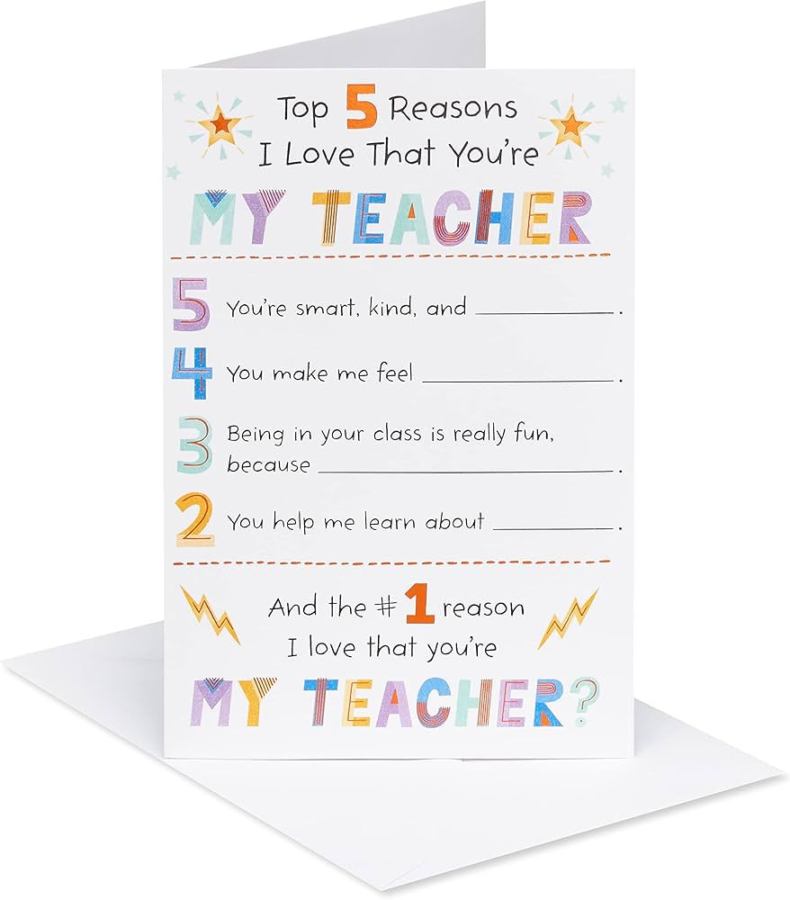 American Greetings Fill In The Blank Thank You Card for Teacher (Best Teacher Ever!) | Amazon (US)