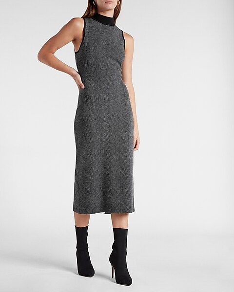 Herringbone Mock Neck Sleeveless Sweater Dress | Express