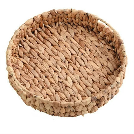 11"Round Woven Serving Tray,Happon Natural Round Rattan Tray with Handles,Hand Woven Tray for Coffee Table, Fruit, Remote Controls, Keys and Home Decor | Walmart (US)