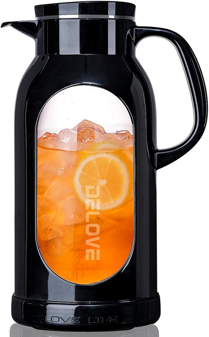Delove 68 oz/2 Liter Glass Pitcher with Shatterproof Shell - Heat Resistant Glass Liner - Stainle... | Amazon (US)