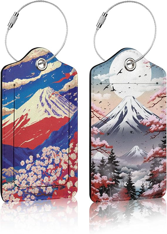 2 Pack Luggage Tag for Suitcase,Cherry Blossom Luggage Tag with PU Leather Privacy Cover ID Label... | Amazon (US)