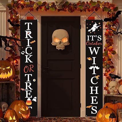 Amazon.com : Halloween Decorations Outdoor | Trick or Treat & It's October Witches Front Porch Ba... | Amazon (US)